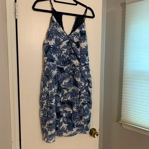 Blue and White Greylin Knee Length Strapless Dress Size Large